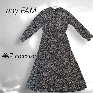 any FAM 새상품급 블랙 꽃무늬 긴팔 맥시 롱 플리츠 원피스 프리