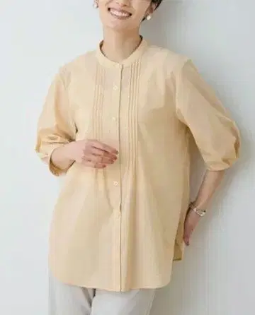 핀턱 볼륨 슬리브 린넨 혼방 블라우스