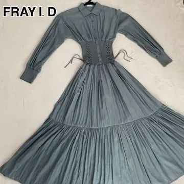 [ FRAY I.D ] 허리 리브 돌먼 셔츠 원피스 롱 기장 블루 S