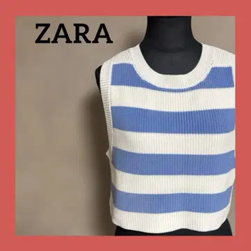 ZARA 보더 니트 베스트 S 사이즈 블루 x 화이트