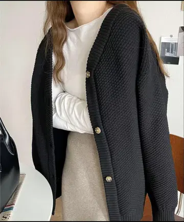 블랙 케이블 짜임 가디건 긴팔