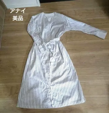 스트라이프 패턴 긴팔 셔츠 원피스