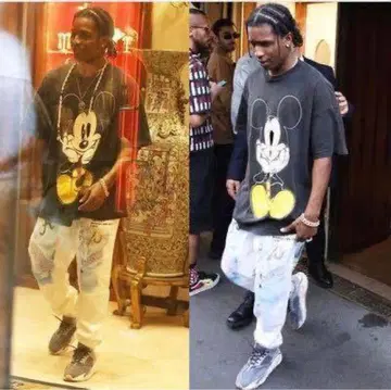 디즈니 빈티지 ASAP ROCKY 착용 앉은 미키 T셔츠