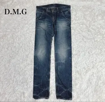 D.M.G 스트레이트 데님 팬츠 데미지 가공 빈티지 슬림 레그 일본제
