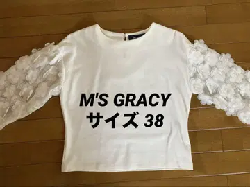 M'S GRACY 화이트 꽃무늬 레이스 슬리브 상의