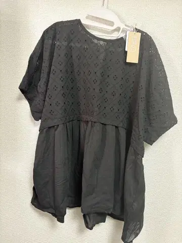 블랙 자수 플레어 튜닉 반팔