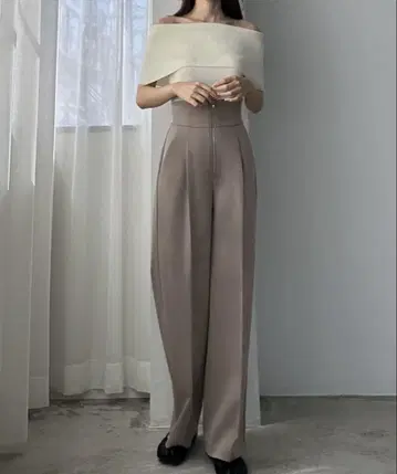 르엘르 베이지 와이드 팬츠 플리츠