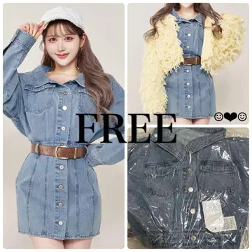 Darich 볼륨 데님 미니 원피스 블루 FREE