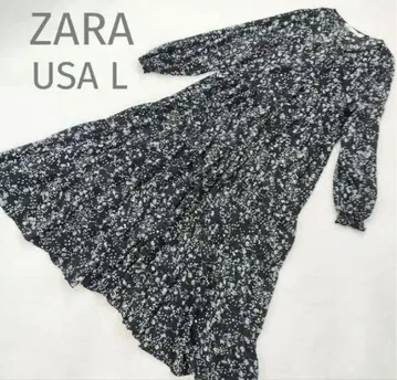 ZARA 자라 미니 꽃무늬 티어드 롱 원피스 USA L 블랙