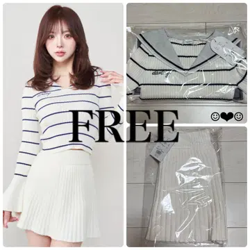 Darich 세일러 카라 니트탑 리브 니트 미니 스커트 FREE