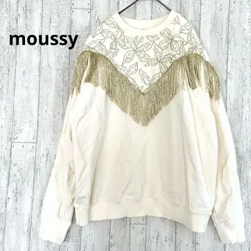 마우지 moussy 프린지 풀오버 [ F ] 맨투맨 자수 화이트