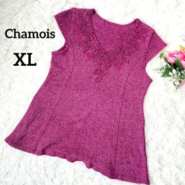Chamois 실크 혼방 니트 베스트 A라인 V넥 XL 핑크5483