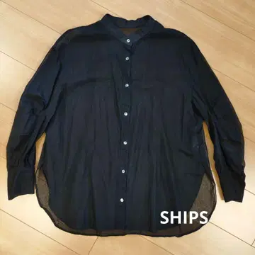 SHIPS 블랙 긴팔 셔츠 밴드 카라 시어 셔츠