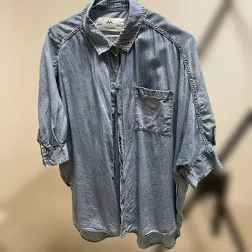 PUAL CE CIN 데님 블루 5부 소매 셔츠