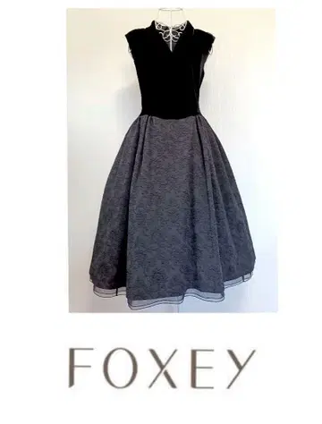 FOXEY 폭시 벨로아 절개 드레스 원피스 블랙 40