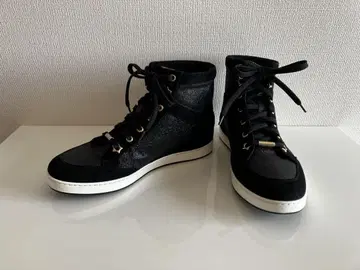 지미추 스웨이드 글리터 하이컷 스니커즈 37/24cm 블랙
