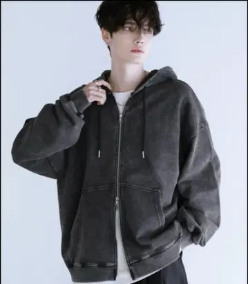Lill 빈티지 가공 와이드 메탈 지퍼 후드티