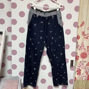 FRAPBOIS 음표 패턴 데님 팬츠 네이비