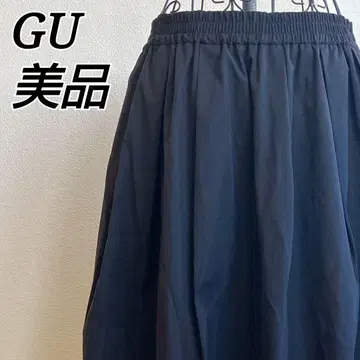 새상품급 지유 GU 버블 헴 스커트 벌룬 미디 기장 빅 블랙