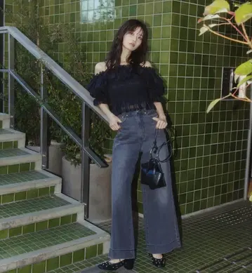 COCO DEAL 플레어 와이드 데님 팬츠 2 사이즈 블랙