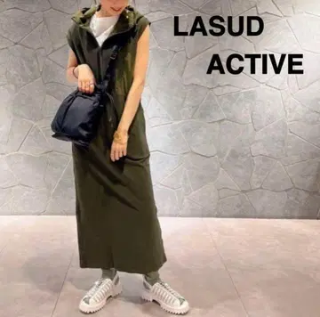LASUD 후드 부착 롱 원피스 올리브 그린