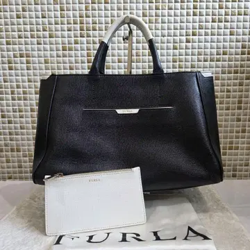 FURLA 훌라 가죽 핸드백 수납 가방 파우치 포함 블랙