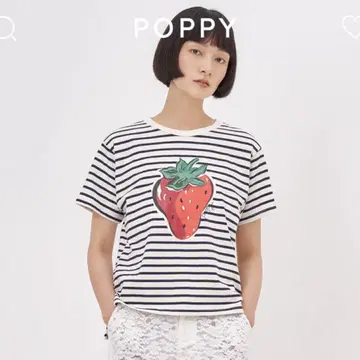 POPPY 스트라이프 이치고 프린트 T셔츠 L 사이즈