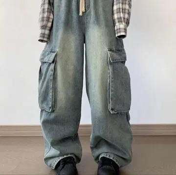 DAZY 우먼 루즈 와이드 레그 카고 청바지, 배기 데님 XL