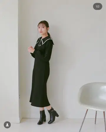 [ 새상품급 ] 안미르 anmille 큰 옷깃 머메이드 맨투맨 원피스