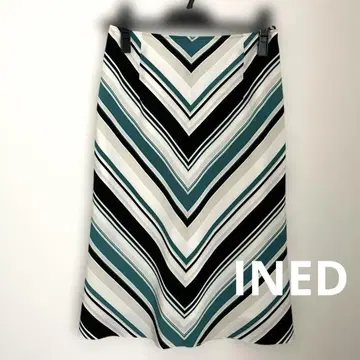 INED 플레어 스커트 터콰이즈 스트라이프