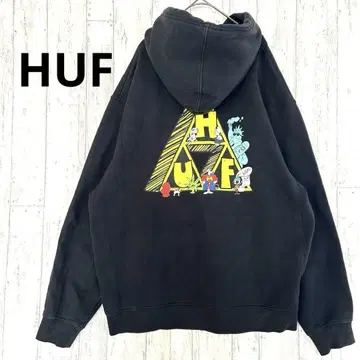 하프 HUF 백 프린트 후드티 [ XL ] 풀오버 로고 블랙