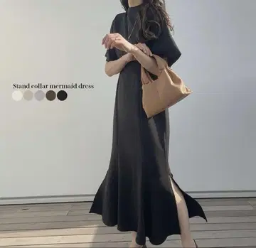 LAUIR 스탠드 카라 머메이드 원피스