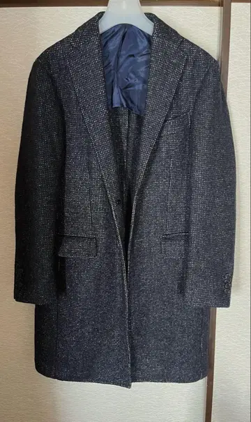 새상품급 링자켓 체스터 코트 알파카 혼방 44 네이비