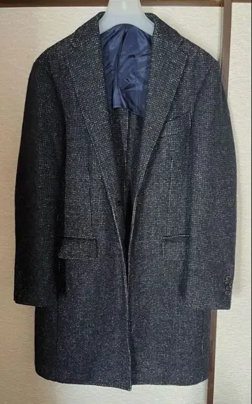 새상품급 링자켓 체스터 코트 알파카 혼방 44 네이비