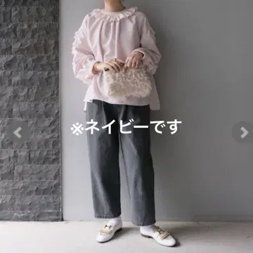 한 번 착용 unminou 프티 레이스 블라우스 네이비