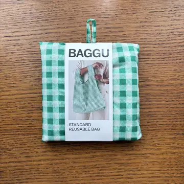 'BAGGU' 스탠다드 그린 깅엄 체크 패턴 그린 새상품