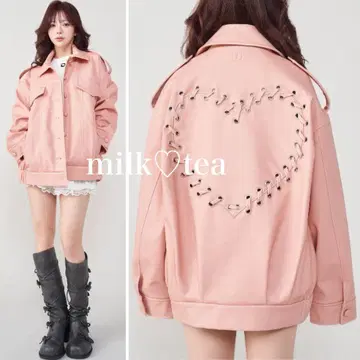 택 포함 새상품 다리치 하트 쉐이커 가죽 자켓 핑크