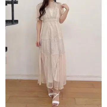 새상품! MERCURYDUO 믹스 레이스 플레어 슬리브 원피스 S
