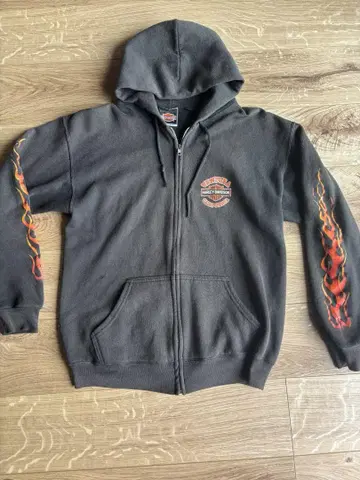 파이어 패턴 빈티지 할리 지퍼 후드티