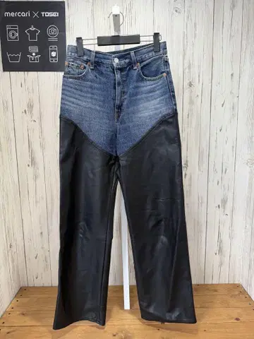 moussy F/LEATHER COMBI STRAIGHT 가죽 데님
