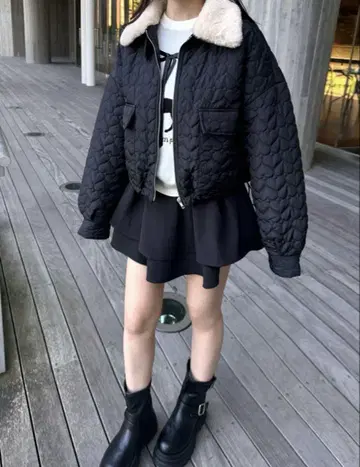 그레일 GRL 옷깃 2Way 퍼 칼라 하트 퀼트 블루종[fo2040]