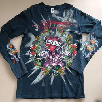 Ed Hardy 스컬 그래픽 긴팔 티셔츠 L