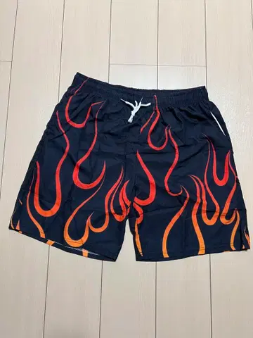 파이어 패턴 오렌지 레드 블랙 하프 팬츠 XL 프레임스