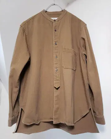 CONFECT 두꺼운 원단 능직 코튼 밴드 카라 셔츠 카키 3 일본제