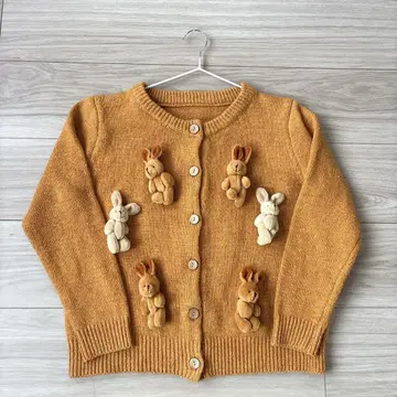 오렌지색 토끼 니트 가디건