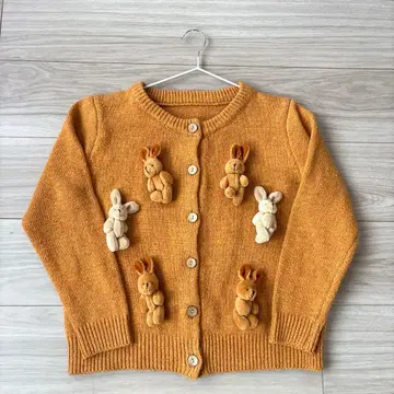 오렌지색 토끼 니트 가디건