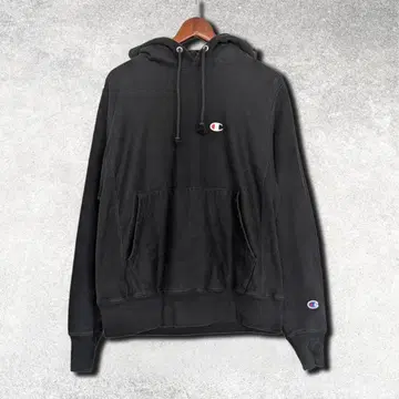 Champion 후디 리버스 위브 풀오버 블랙