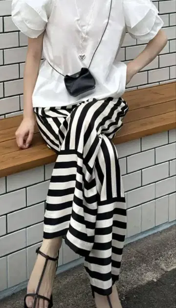 스트라이프 와이드 팬츠 프리 사이즈