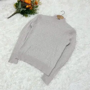 MICHEL KLEIN 니트 리브 모크넥 톤 다운 베이지 깔끔함
