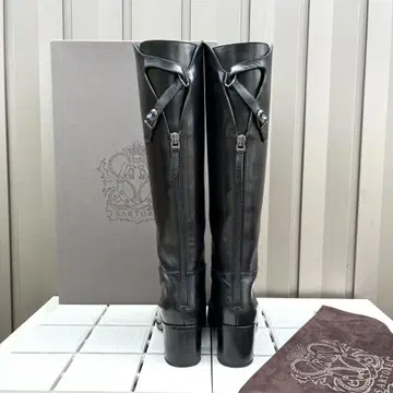 36.5 SARTORE 싱글 벨트 롱 부츠 블랙 가죽 사토레